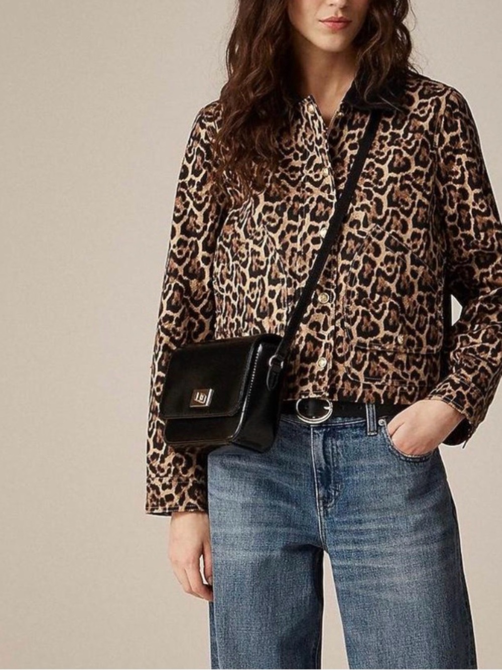 J. Crew Leopard Print Barn Jacket with Black Collar - Picture 3 of 10